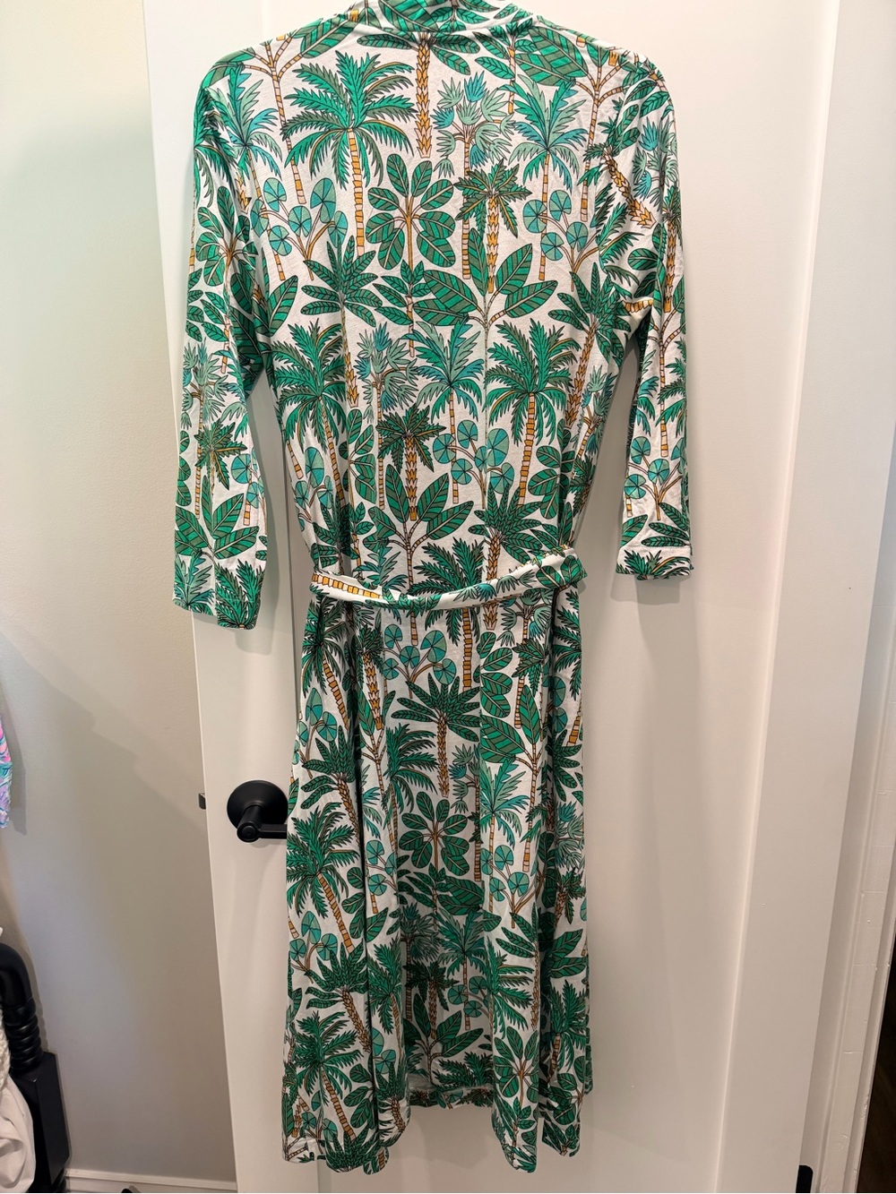 Boden Green and White Palm-Print Wrap Midi Dress - Picture 4 of 4
